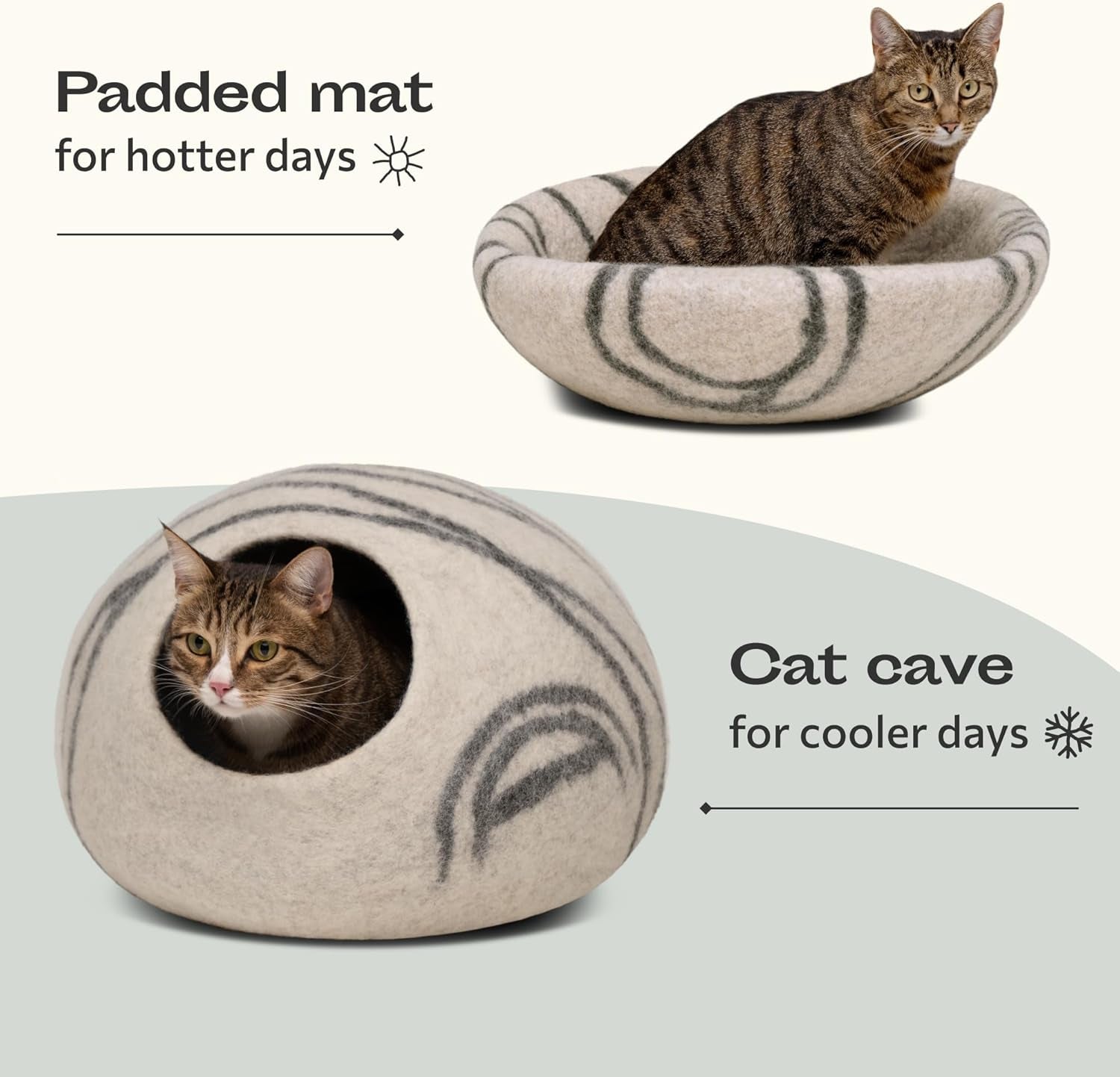 MEOWFIA Cat Cave – Premium Felt Cat Bed Enclosure for Indoor Cats, Handmade Merino Wool (Light Gray, Large)
