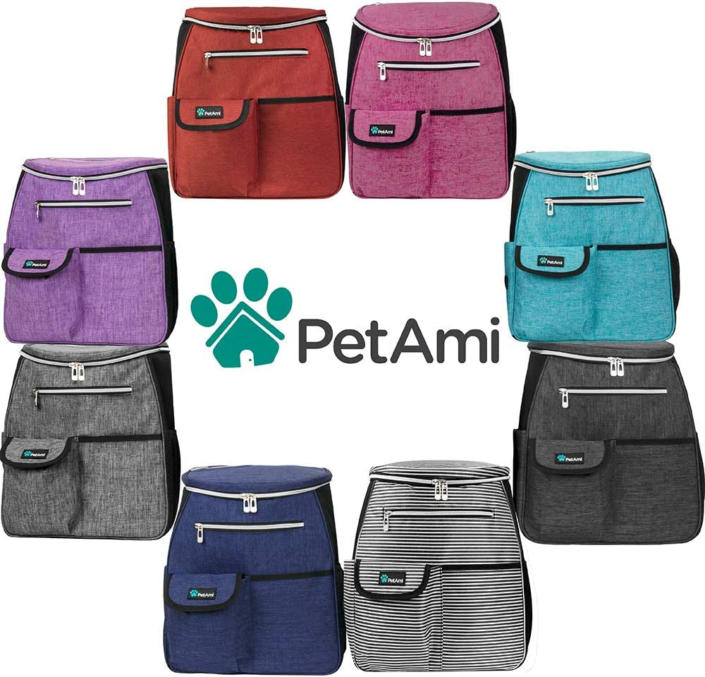 Petami Dog Travel Bag Backpack, 27L Airline Approved Pet Supplies Organizer with 2 Food Containers, 2 Collapsible Bowls & Poop Bag Dispenser, Weekend Road Trip Camping Dog Mom Gift, Purple