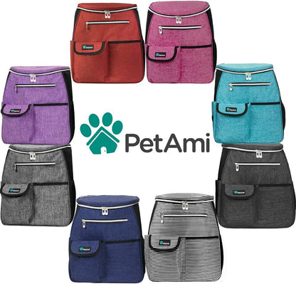 Petami Dog Travel Bag Backpack, 27L Airline Approved Pet Supplies Organizer with 2 Food Containers, 2 Collapsible Bowls & Poop Bag Dispenser, Weekend Road Trip Camping Dog Mom Gift, Purple