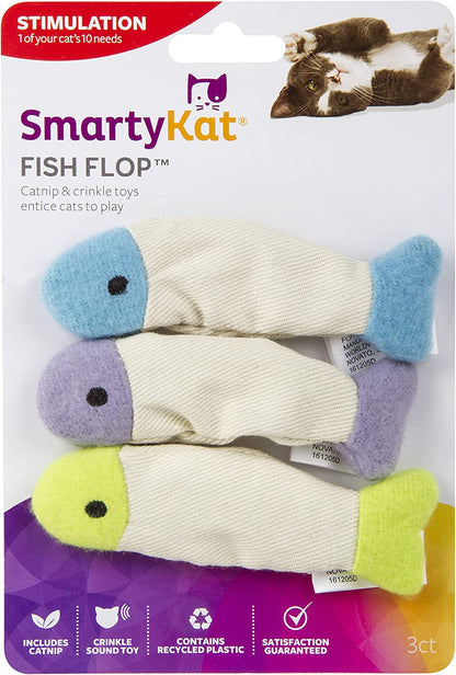 Smartykat (3 Count) Fish Flop Crinkle Catnip Cat Toys - Multi Color, 3 Count