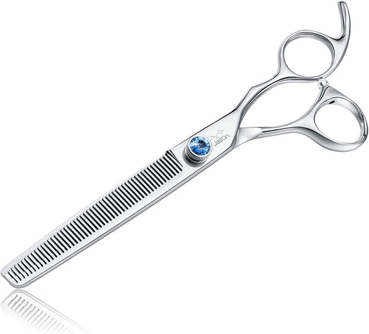 7" 50 Teeth Thinning Dog Grooming Blending Scissor, Ergonomic Pet Grooming Thinner Blender Shears Cat Trimming Texturizing Kit with Offset Handle and a Jewelled Screw 30% Thinning Rate Christmas