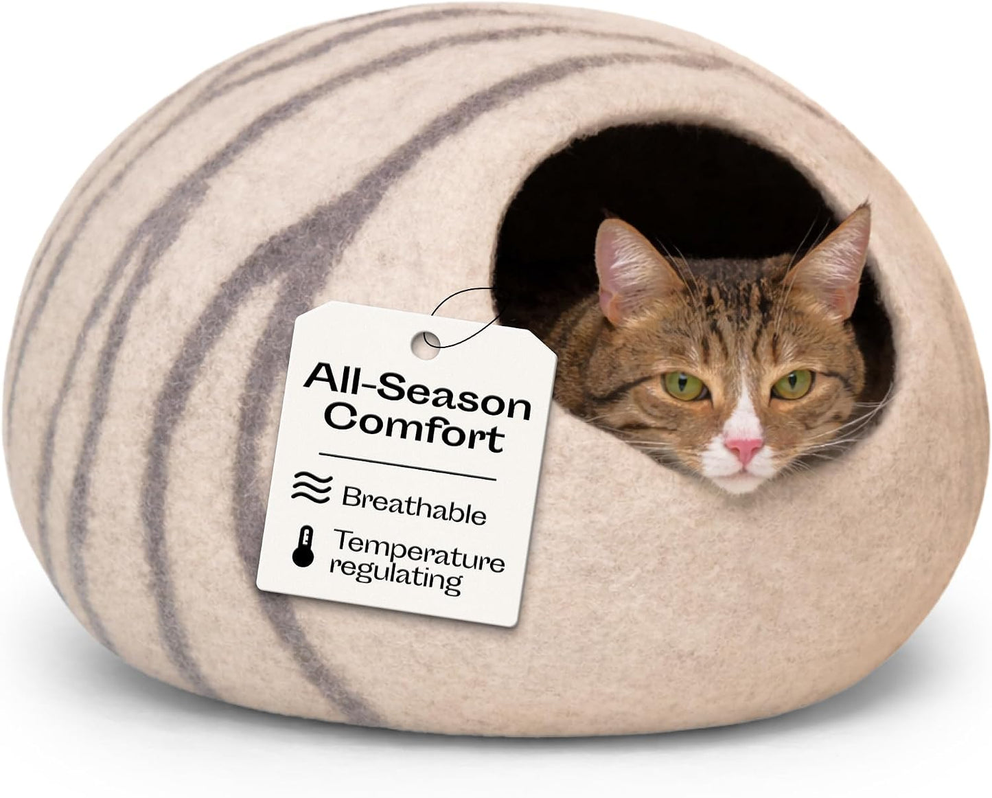 MEOWFIA Cat Cave – Premium Felt Cat Bed Enclosure for Indoor Cats, Handmade Merino Wool (Light Gray, Large)