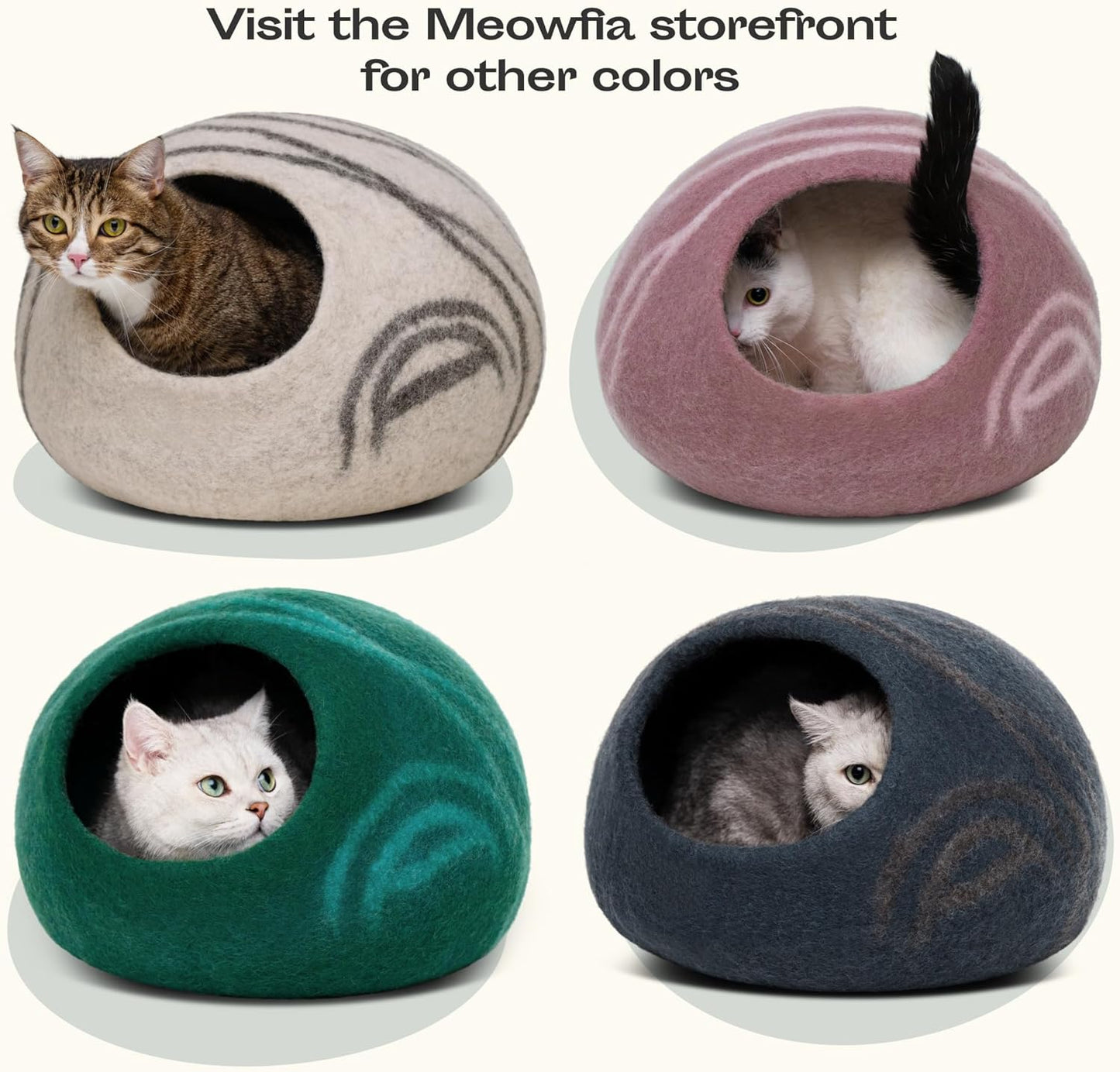 MEOWFIA Cat Cave – Premium Felt Cat Bed Enclosure for Indoor Cats, Handmade Merino Wool (Light Gray, Large)