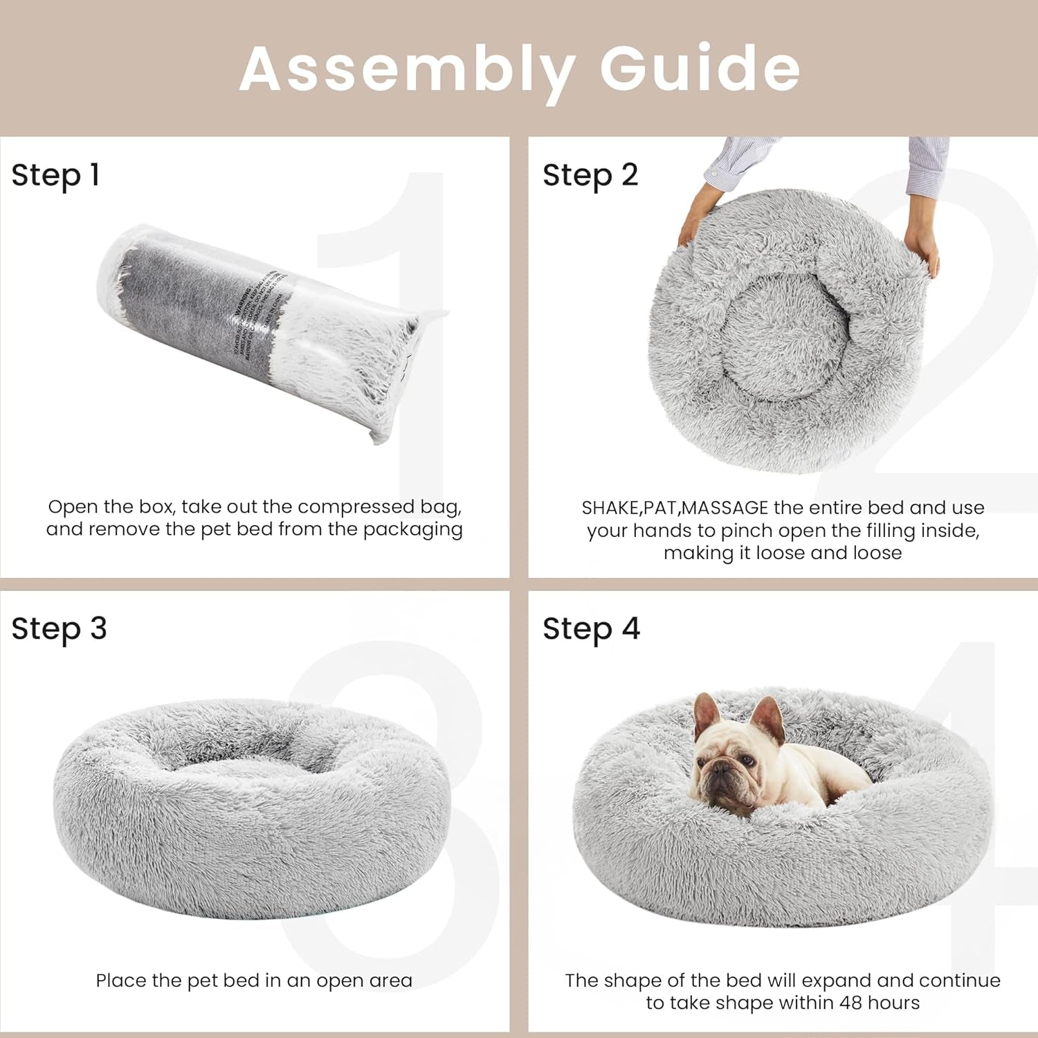 Love'S Cabin Calming Cat Bed for Indoor Cats, Anti-Anxiety Donut round Dog Bed, Fluffy Faux Fur Washable Pet Bed for Small Medium Dogs and Cats, Grey, 20In